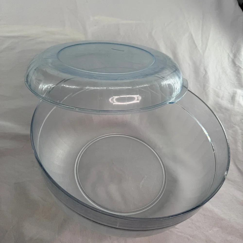 Vintage Tupperware Large Serving Bowl Set With Divided Dip Tray Blue Crescent